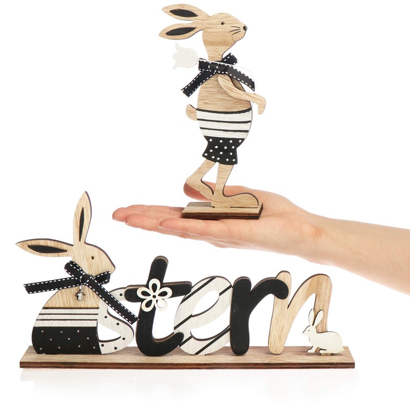 com-four® 3 x Set of 2 Wooden Easter Decorations -