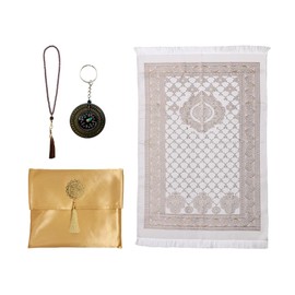 Kellegour Travel Prayer Rug Muslim,Foldable Prayer Mat for Muslims,Portable Prayer Carpet,Islam Prayer Carpet Mat,Soft Islamic Prayer Rug with Bag and Compas,Beads, Ramadan Gift (Pale Brown)