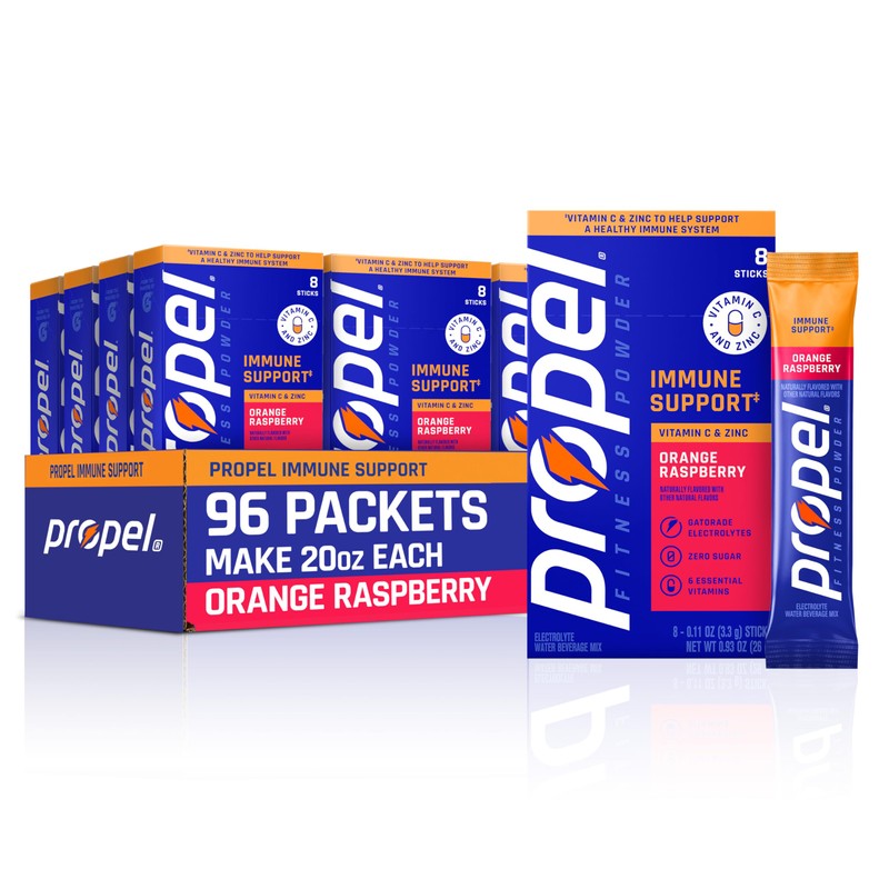 Propel Powder Packets, Immune Support, Orange Raspberry (Pack of 96)