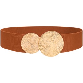 SUOSDEY Women's Elastic Belt, Waist Belt for Dress, Jumper Jacket, Wide Belt with Golden Buckle, 05-brown