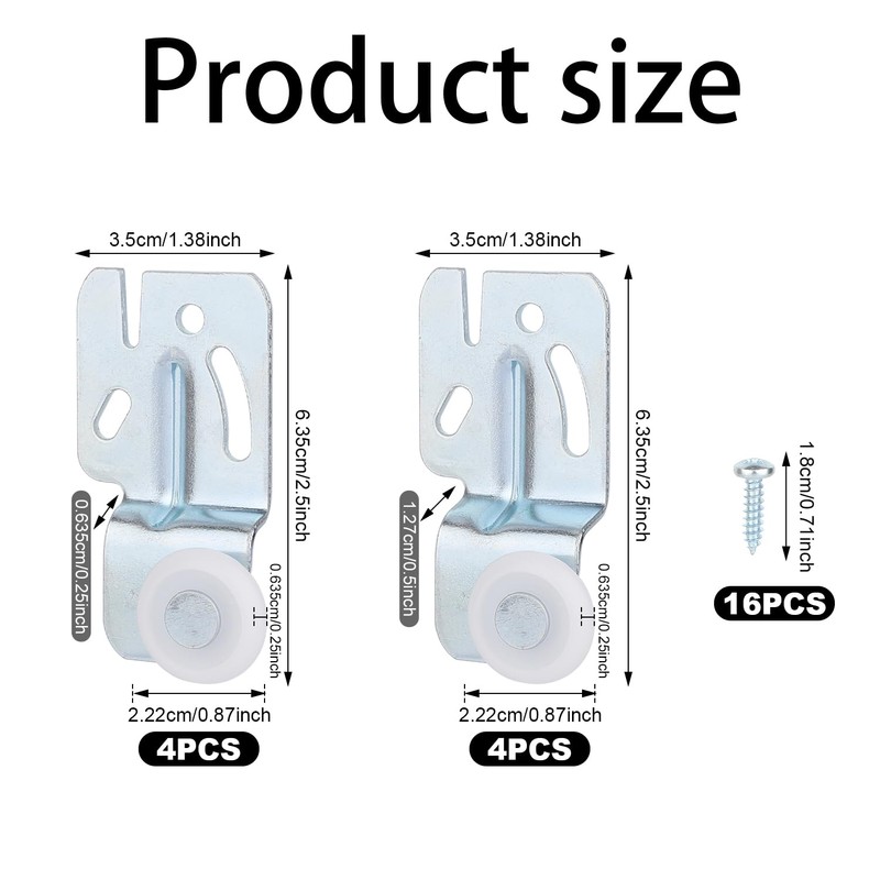 8pcs Sliding Closet Door Roller Hardware Kit, Top Hung Bypass