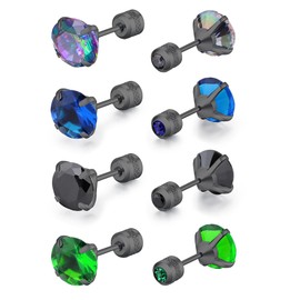 EFORPAD 5 Pairs Titanium Stud Earrings for Sensitive Ears Surgical Steel Hypoallergenic Screw Back Earrings for Women Men (4 Pairs-ColorfulA)