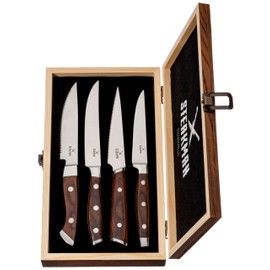 STEAKMAN Kitchen Knife Set Gift for Parents' Day - 4 Piece Kitchen Chef Knife Set - Unique Present in Wooden Gift Box - Stainless Steel Ultra Sharp Knives Set – Wooden Handles Knives
