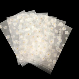 100 Pcs Daisy Flower Self Sealing Bags Cello Cellophane Bags Self Adhesive Candle Soap Cookie Bags Poly Treat Bags White