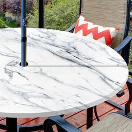 Highdi Round Outdoor Tablecloth with Umbrella Hole, Elastic Mármol Printable Garden Tablecloth Round Waterproof Table Cloth for Picnic, Patio, Garden, Ideal for 70 cm - 90 cm