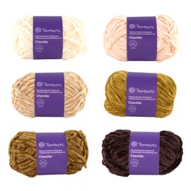 Yarntastic Chenille Velvet Knitting Yarn or Crochet Yarn, 50g/80m, Aran Weight (8 Wraps per inch), 24 Colours and Multi-Colours Packs are Available (6, Multi-Colour Pack: Earthy)