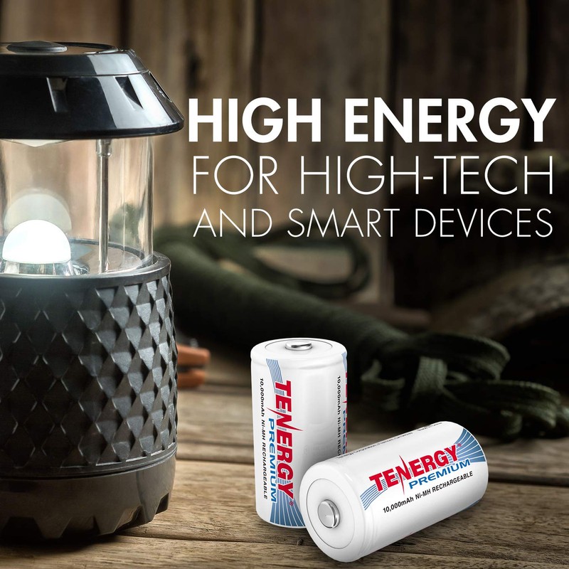 Tenergy Combo: 4 pcs Premium D Size Rechargeable Batteries High