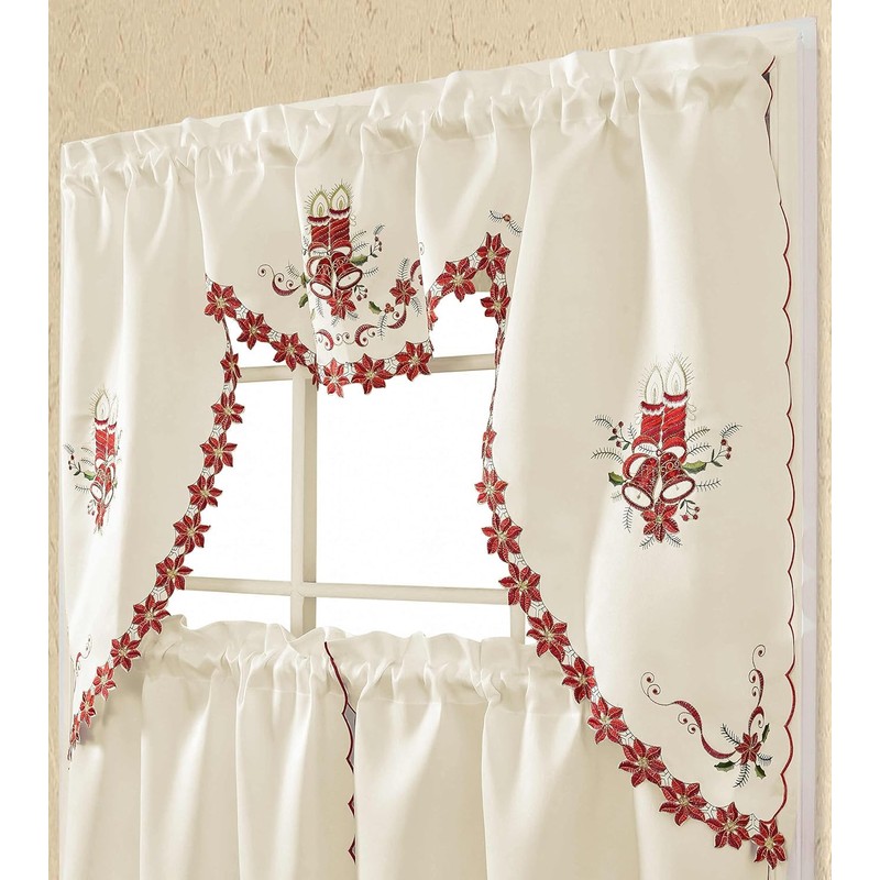 Christmas Kitchen Curtains Valance 3 Piece Set(Beige)
