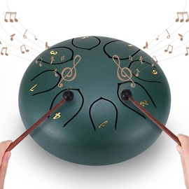 Steel Tongue Drum 6 Inch 8 Notes,Couleeur Tone Hand Pan Percussion Musical Instrument Steel Drum Set with Drumsticks,Stand Meditation Yoga Musical Education,Best Gift for Adult& Kids(dark green)