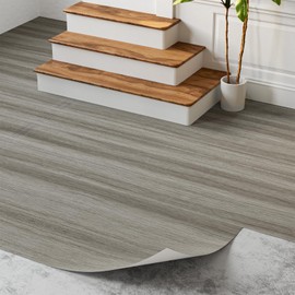 Oxdigi Peel and Stick Vinyl Flooring Roll 23"x 393"/64 Sq.Ft, Self Adhesive Vinyl Floor Tiles Wood Plank Flooring Waterproof Wear-resistant for any Room, Easy DIY Floor Coverings, Smoky Grey