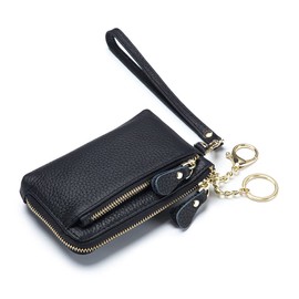 Bearneko Women's Mini Wallet, Coin Purse, Genuine Leather, L-Shaped Zipper, Wallet, Key Case, Card Case with Coin Purse, Stylish, Thin, Money Clip, Simple, Popular, Present, Black