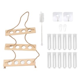 3 Tiered Wall Hanging Plant Terrarium with 12 Test Tubes Hanging Stand Hand Crafted Plant Propagation Station for Herbs Wood Color