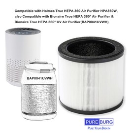 PUREBURG Replacement True HEPA Filters Compatible with Breville BAP007 BAP009 & Holmes HPA360W Air Purifier, also Compatible with Bionaire True HEPA 360° Air Purifier,2-Pack