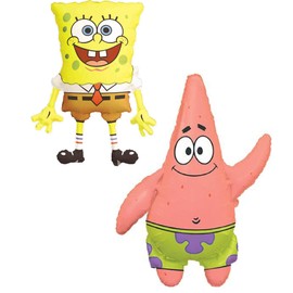 Toyland® Pack Of 2 - Spongebob Squarepants and Patrick Star Foil Balloons - 1 x 74cm (29") Spongebob & 1 x 91cm (36") Patrick Shaped Character Foil Balloons