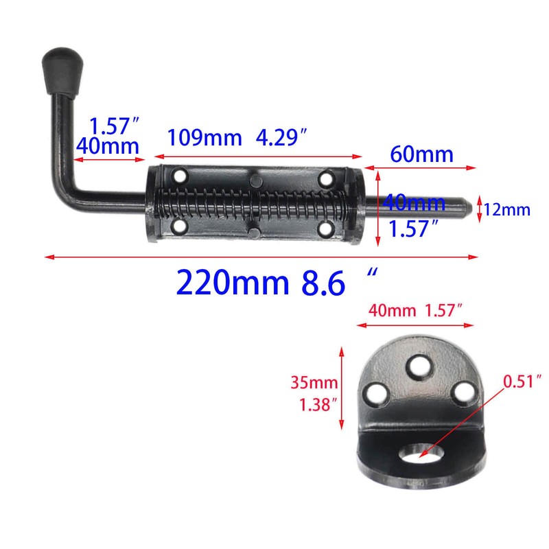 Black 2 Packs 8.5 Inch Heavy Duty Spring Loaded Latch