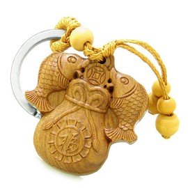 Amulet Double Lucky Fortune Fish Money Bag and Good Luck Coin Charms Feng Shui Symbols Keychain Blessing