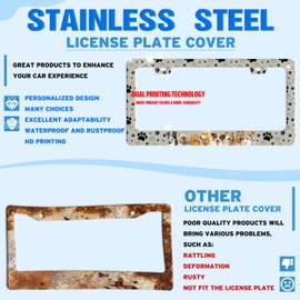 Dog License Plate Frame Pet Paw Prints Stainless Steel License Plate Holder for Front and Rear Car Tags Funny for Car Decoration Accessories with Screws 6.3 X 12.2 in for Women Men