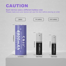 CWUU 26650 3.7V Rechargeable Battery 6800mAh for Headlamp, Flashlight, Toys, Doorbell,etc 241012(4 PCS, Purple)