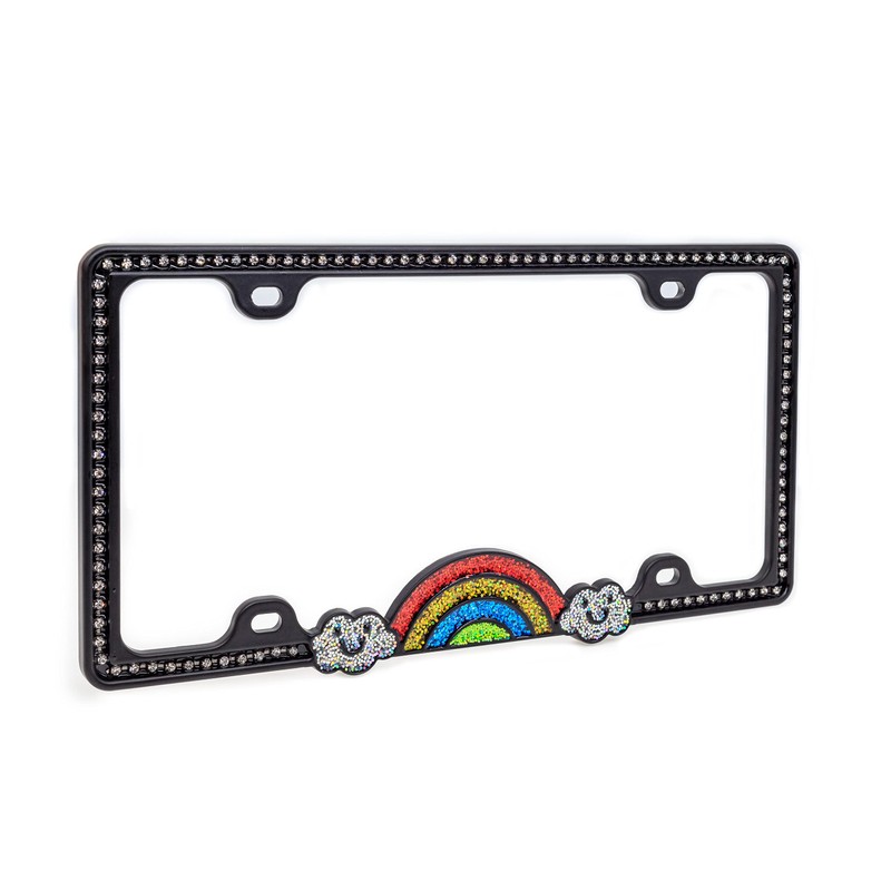 Creathome Shining Rainbow Pattern Diamond Chain License Plate Frame from