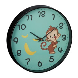 Relaxdays Monkey Wall Clock, Diameter 29.5 cm, Monkey Clock for Children, Children's Room Clock Boys & Girls, Analogue, Children's Wall Clock, Turquoise