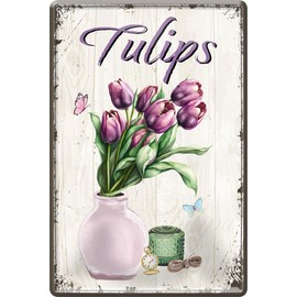 WOGEKA ART Retro Tin Sign - Tulips - Funny Saying as a Gift Idea for Birthday Christmas Decoration 20 x 30 cm Vintage Design Metal 823
