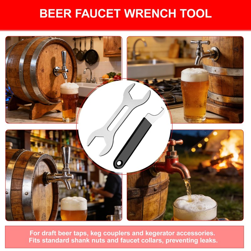 2-Piece Beer Faucet Wrench Set, Beer Tap Wrench Tool, Dual-Head
