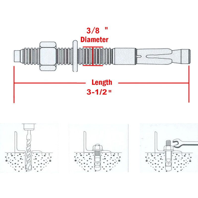 Levanco 3/8" X 3-1/2" Concrete Anchor, 304 Stainless Wedge Anchor