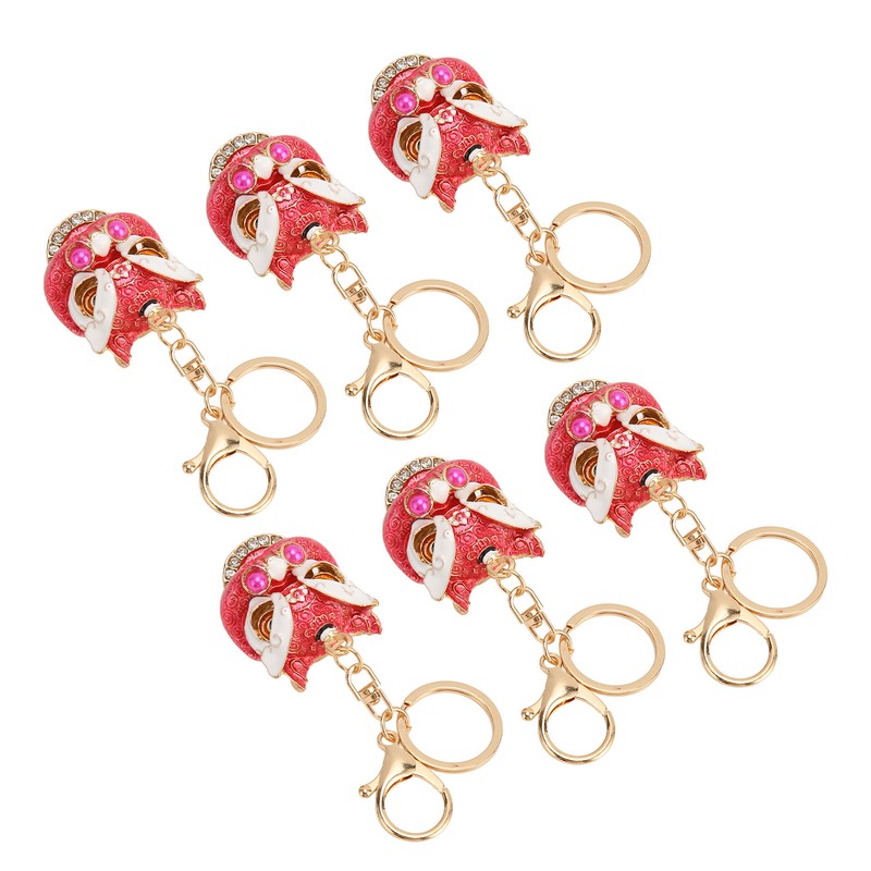 6pcs Lion Dance Keychains Cute Funny Rust Prevention Rhinestone Keychain