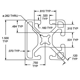 8020, 1503-LS, 15 Series, 1.5" x 1.5" Tri-Slotted Triple Channel Light Smooth Aluminum Extrusion 80/20 T Slotted Profile (36" Long, Black Anodize)