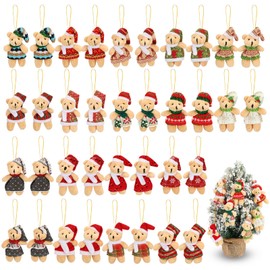 Huquary 36 Set 3 Inch Christmas Joint Mini Plush Bear Bulk Stuffed Animal Plush Toy Soft Small Bear Doll Key Chain with Tag Rope Organza Bag for Coworker Team Christmas Party Gift(Light Brown)