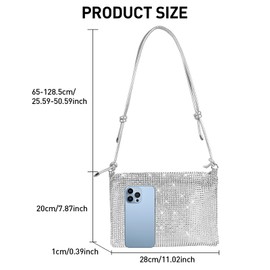 Jiusely Bling Evening Handbag, Lady Girl Party Clutch Purse Sparkly Rhinestone Purses, Crossbody Bag Handbag Rhinestone Crossbody Bag For Women Diamante Clutch Bag For Party Bridal Night Bag (silver)
