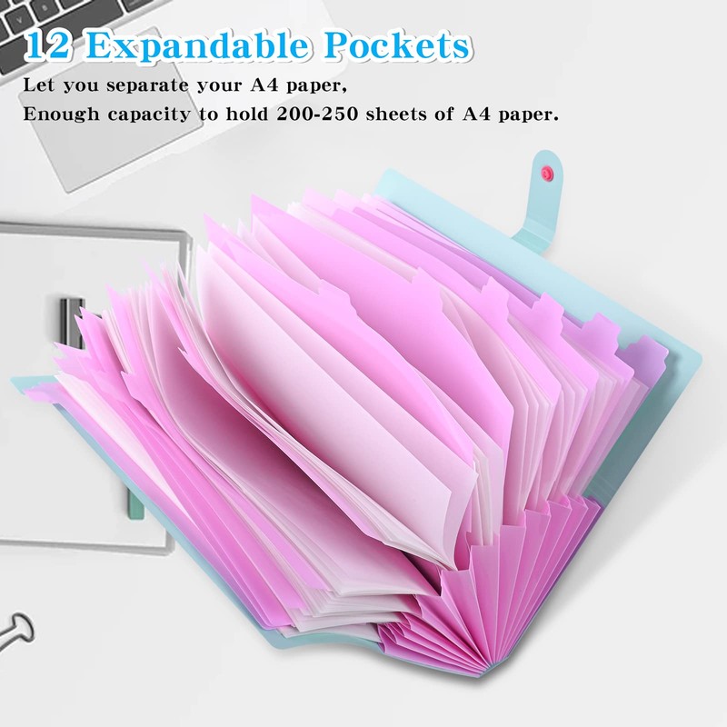 12 Pockets Expanding File Folder, HAISSKY Letter A4 Paper Pockets