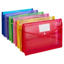 FINGERINSPIRE Pack of 6 Plastic Expanding Folders, 6 Colours, File Folder, Organiser, Accordion, Briefcase Folder for Documents with Press Stud Closure, Plastic Briefcases for Home, Office