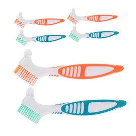 Healvian 6pcs Denture Cleaning Brushes with Color Coded Hard Bristles Portable False Teeth Toothbrushes for Home and Travel Denture Care Detachable Heads for Easy Hygienic Maintenance