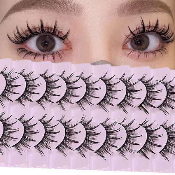 DSLONG 10 Pairs Manga Lashes Wet Look Lashes Effect Cat