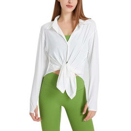 Tikwek Long Sleeve Shirts for Women Sun Protection Clothing Women's UPF50+ Workout Tops (White S)