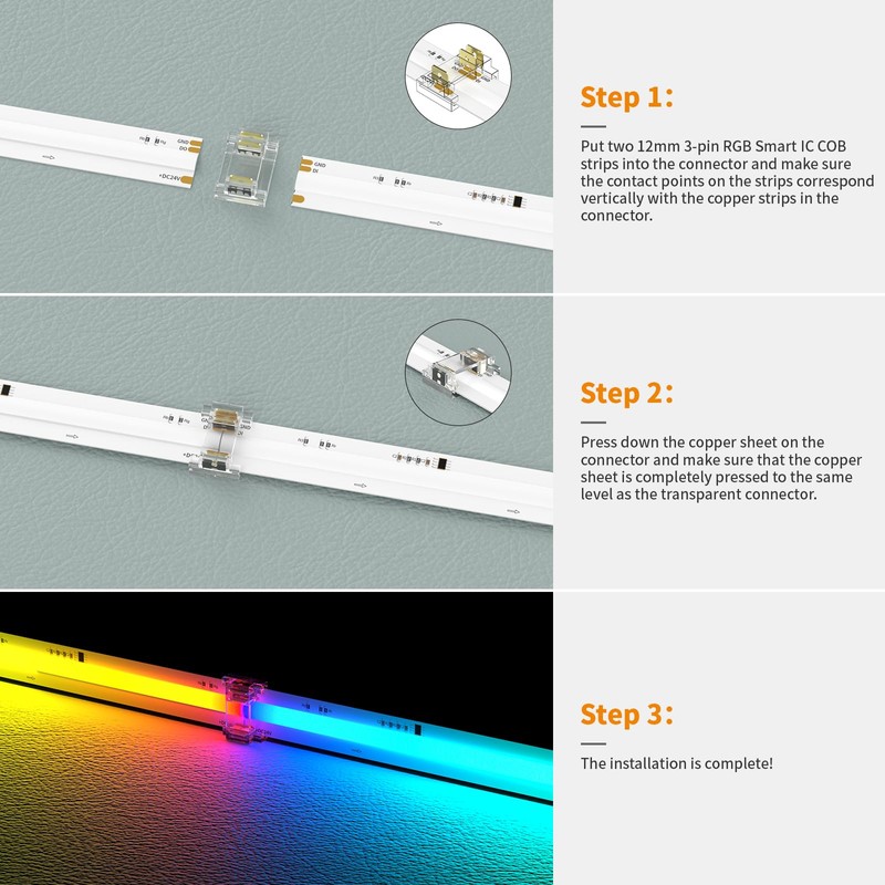 PAUTIX 12mm Connectors for RGB Smart IC COB LED Strip