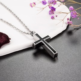 Dletay Cross Urn Necklace for Ashes Stainless Steel Cremation Jewelry for Ashes Memorial Ash Necklace for Men Women