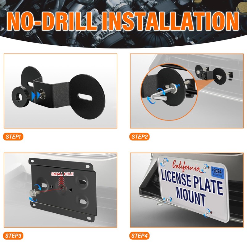 Front License Plate Holder No-Drill Bracket Mount Anti-Theft Frame fits