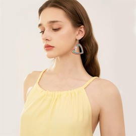 Personality Wooden Pencil Books Dangle Drop Earrings Double Sided Wooden Teacher Student Earrings for Women Teachers Appreciation Day Gifts Graduation Jewelry (Rainbow Heart Earring 1)