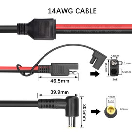 GINTOOYUN DC7909 Male Elbow to SAE Plug Power Cord 14AWG DC7.9 mm x 0.9 mm Right Angle 90-Degree Male to SAE Male Plug Power Cord for Solar Panels, RV, Portable Charging Station, etc. (12.4 Inches)