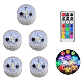 KEMANI Mini Submersible Led Lights, 5pcs Small Underwater Tea Lights Candles Waterproof with Remote Battery Operated, RGB Multicolor Changing for Wedding Home Party Festival Decoration