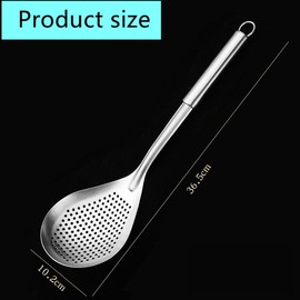 Stainless Steel Skimmer Ladle, Round Handle, Stainless Steel Skimmer for Cooking and Frying, Pasta Strainer Spoon Frying Spoon Kitchen Cooking Colander Spoon(36.5cm)
