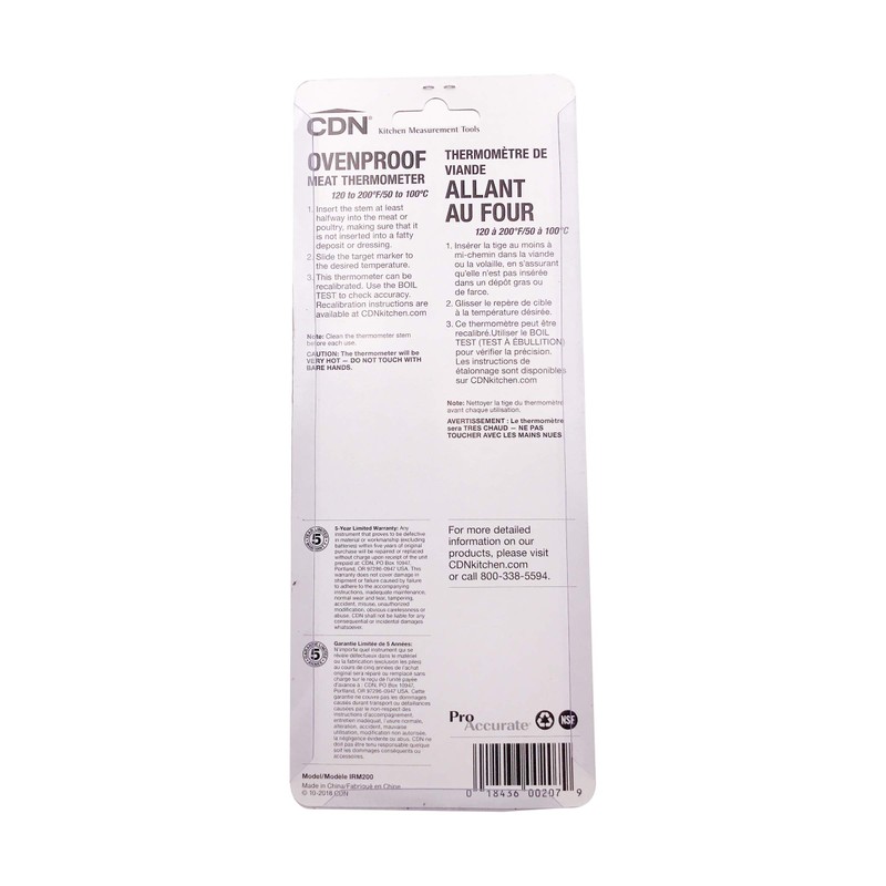 CDN IRM200 Glow ProAccurate Termómetro Resistente al Horno, para Carne