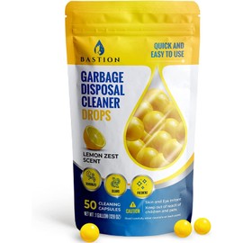 Bastion Garbage Disposal Cleaner and Deodorizer Drops- [[50-Count]] Lemon Zest Scented Kitchen Sink Freshener Pods & Drain Odor Eliminator Disposer Care Balls by Bastion