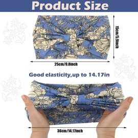 KuyatE Bohemian headband for women Wide headband elastic hijab Yoga workout headband for women's hair non-slip Summer women's headband Headscarf Elastic cotton headband accessories 4 packs