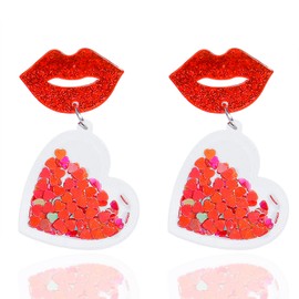 Heart Earrings for Women Red Heart Earrings Valentines Day Gifts for Her Rhinestone Love Heart Earrings Dangling Valentines Earrings Valentines Day Outfit Accessories Women