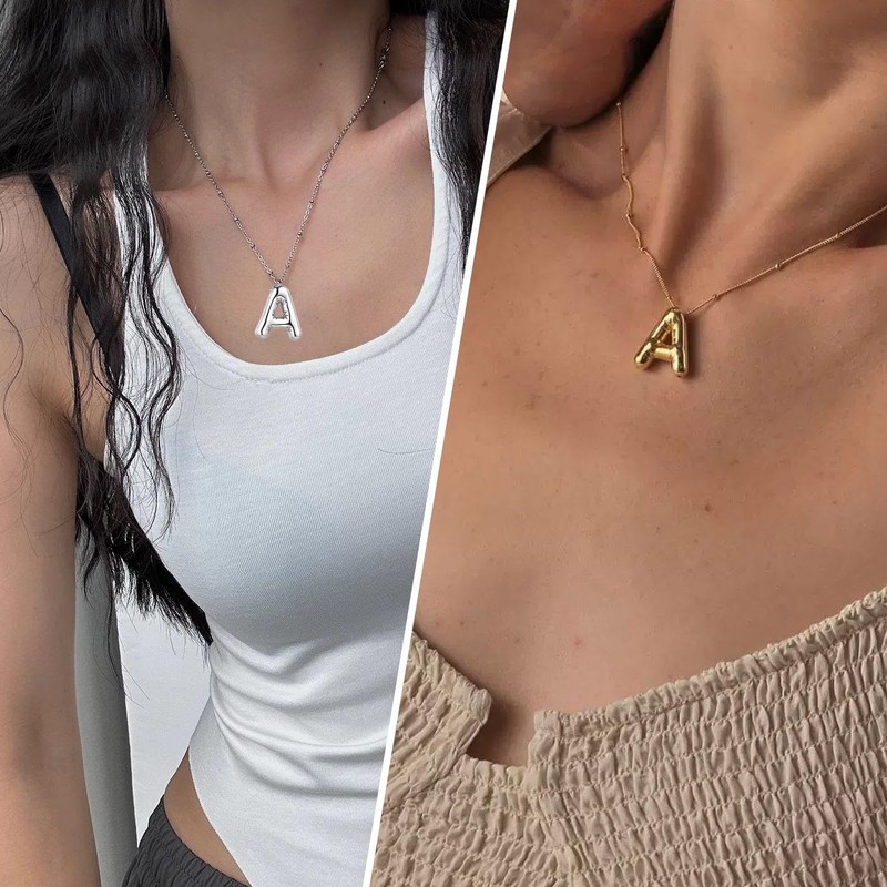 2 Pieces Alphabet Necklace, Alphabet A Necklace for Women, Alphabet
