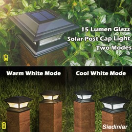SIEDiNLAR Solar Post Cap Lights Outdoor Glass LED Fence Deck Light 2 Modes for 4x4 5x5 6x6 Wooden Vinyl Posts Patio Garden Decoration Warm White/Cool White Lighting Black (6 Pack)
