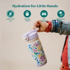 REDUCE 14 oz Hydrate Pro Stainless Steel Insulated Water Bottle - Flip Top Leak-Proof Lid,Dishwasher Safe,BPA-Free,Dual Wall Vacuum,Keeps Drinks Cold for 48 Hrs, Cup Holder Friendly - Abstract Flowers